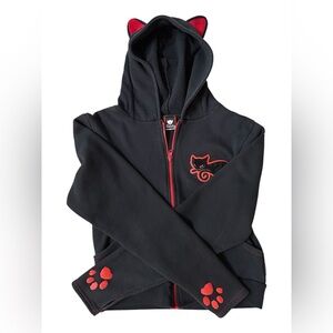 Y2K 2001 Emily the Strange Cat Ear Black & Red Vintage Zip Hoodie